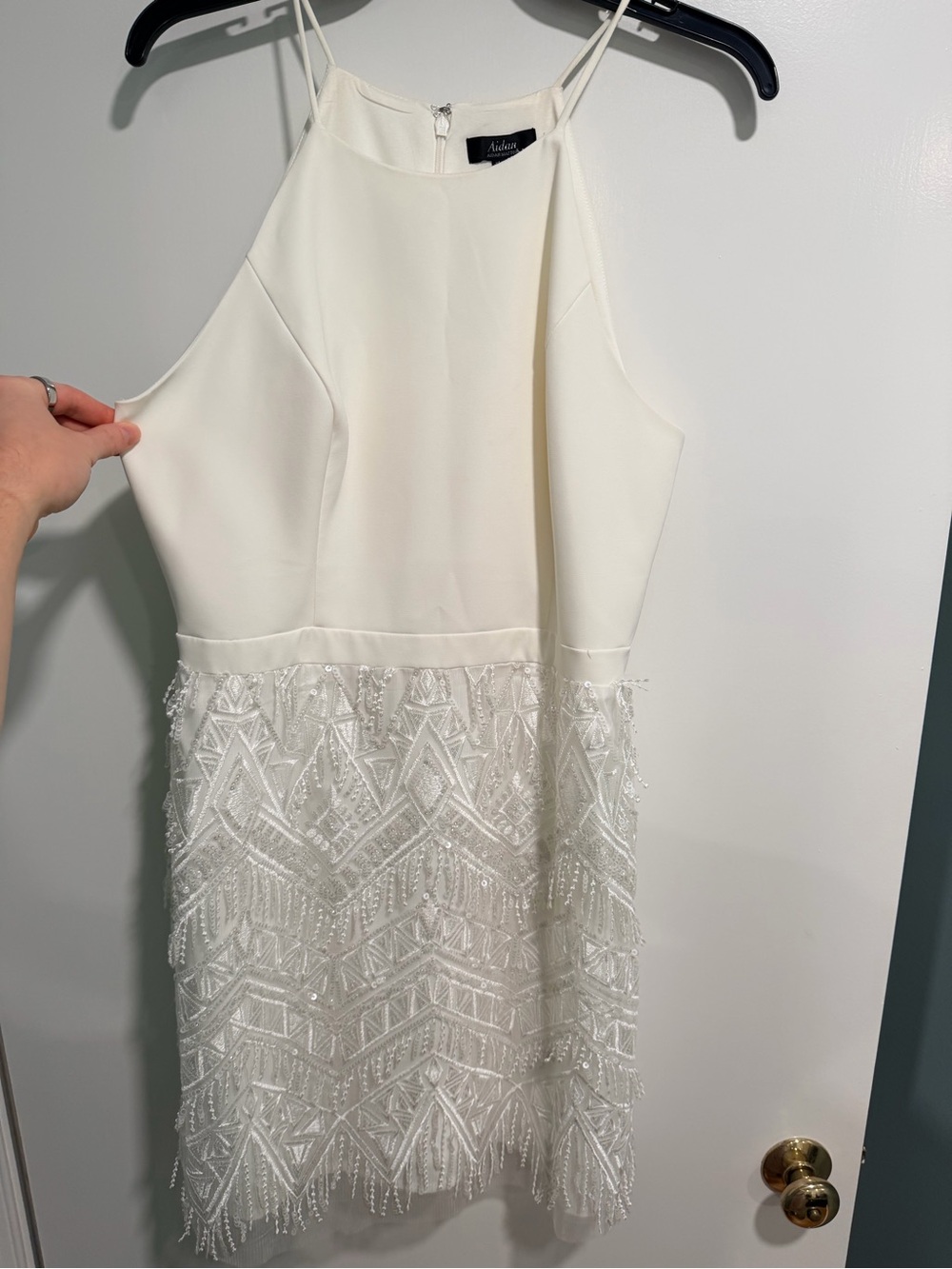 Aidan Mattox White Beaded Halter Mini Dress